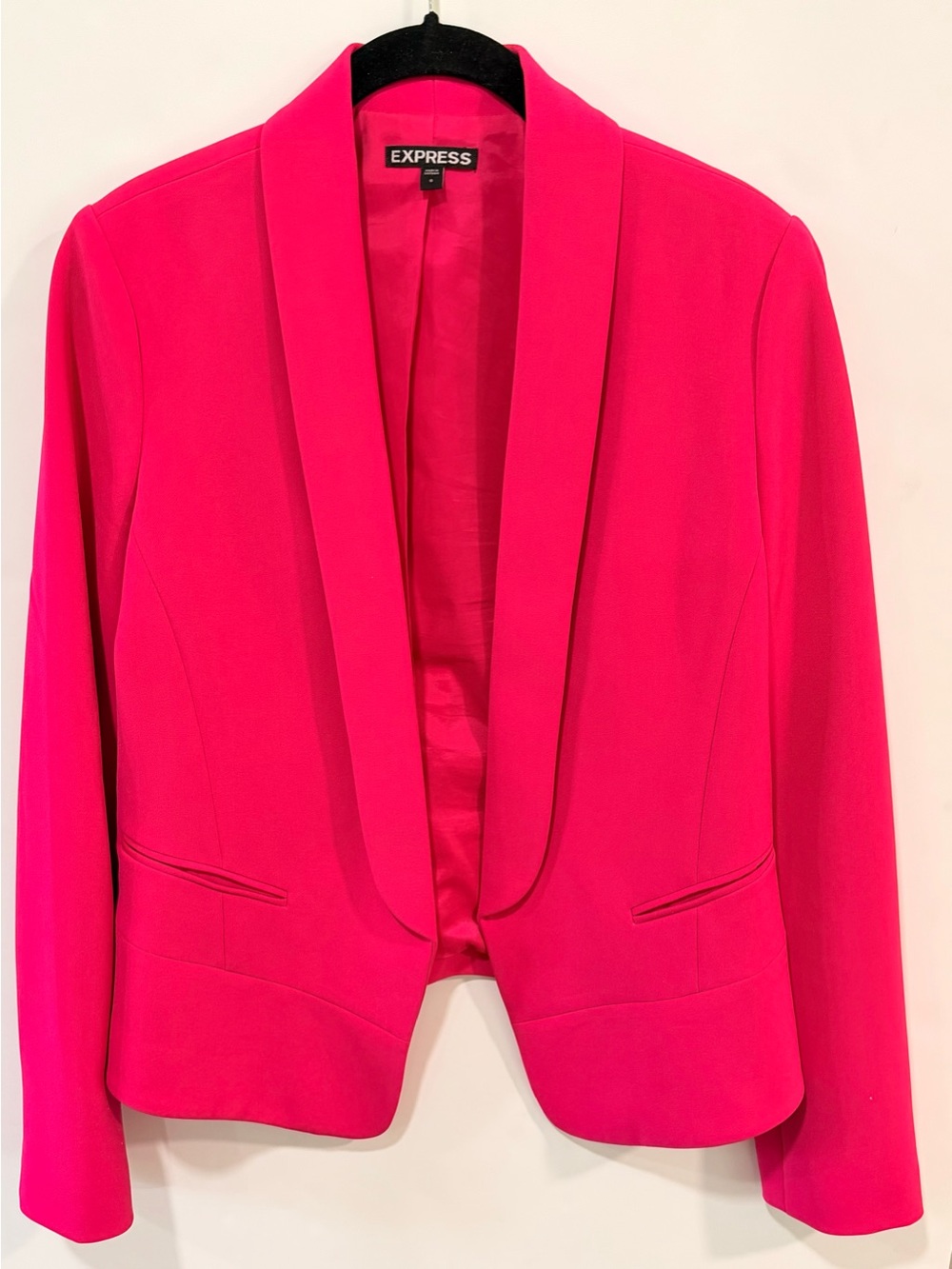 Express Hot Pink Open Front Shawl Collar Stretch Blazer Jacket Suit Womens Sz 6